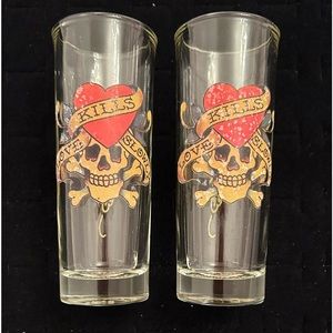 Vintage ❤️ Ed Hardy Tall Shot Glass “Love Kills Slowly” Set of 2”
